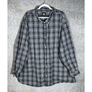 Winston Button Down Shirt Mens Sz 5XLT Blue Gray White Plaid Cotton Long Sleeve